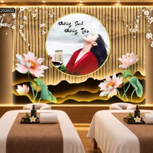 Tranh dán tường spa dưỡng sinh dưỡng tâm hoa sen phong cảnh á đông spa202602