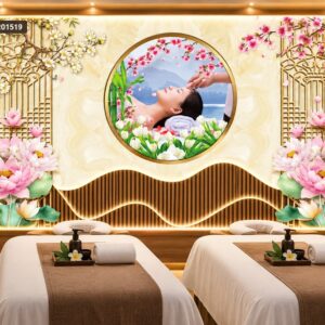 Tranh dán tường spa hoa sen massage chăm sóc da phong cách á đông sang trọng lb201519