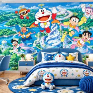 Tranh dán tường trẻ em doraemon siêu anh hùng thế giới tương lai phòng bé doraemon20261