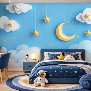 Tranh dán tường trẻ em mây trời trăng sao phòng bé trai ab1312158309