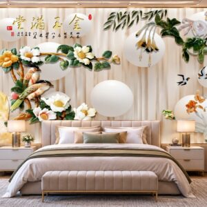 Tranh giả ngọc dán tường hoa điểu phú quý phòng ngủ 34596
