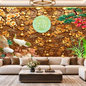 Tranh giả ngọc dán tường phúc lộc hồ lô tùng hạc phòng khách 34900
