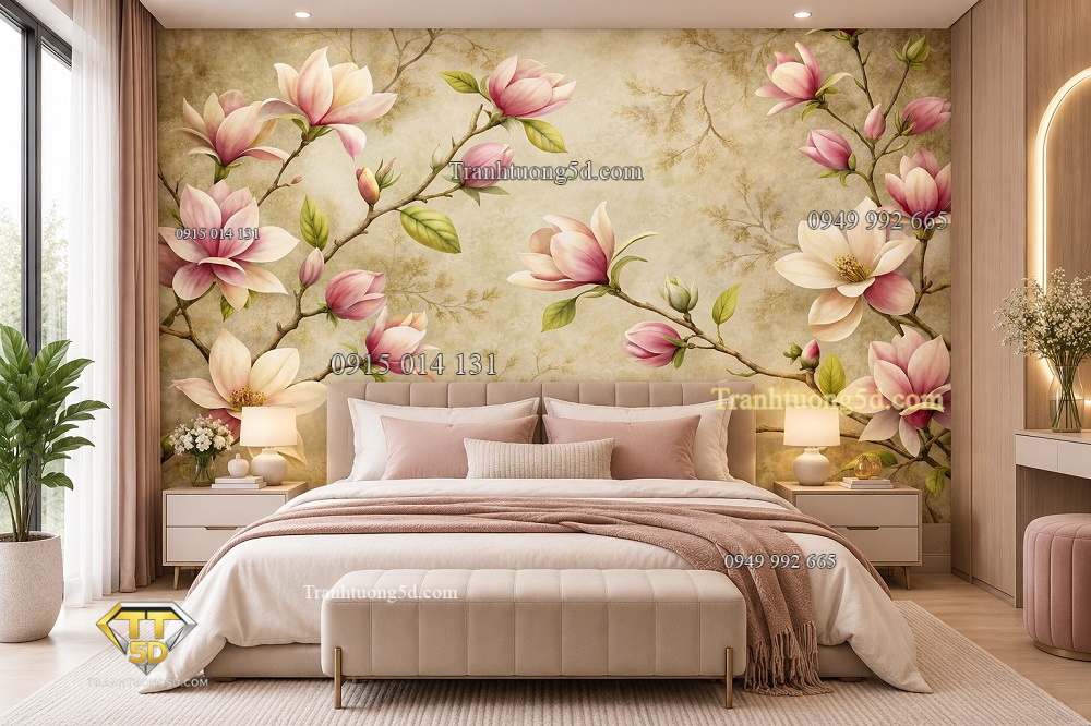 Tranh hoa mộc lan dán tường phòng ngủ nghệ thuật ab1030948345