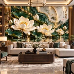 Tranh hoa sen dán tường phòng khách sang trọng hs22920264