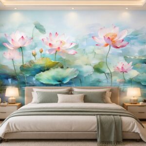 Tranh hoa sen dán tường phòng ngủ nghệ thuật màu pastel ab689016605
