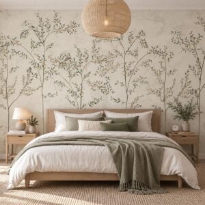 Tranh lá cây cành nhỏ phong cách scandinavian dán tường phòng ngủ ab596145414