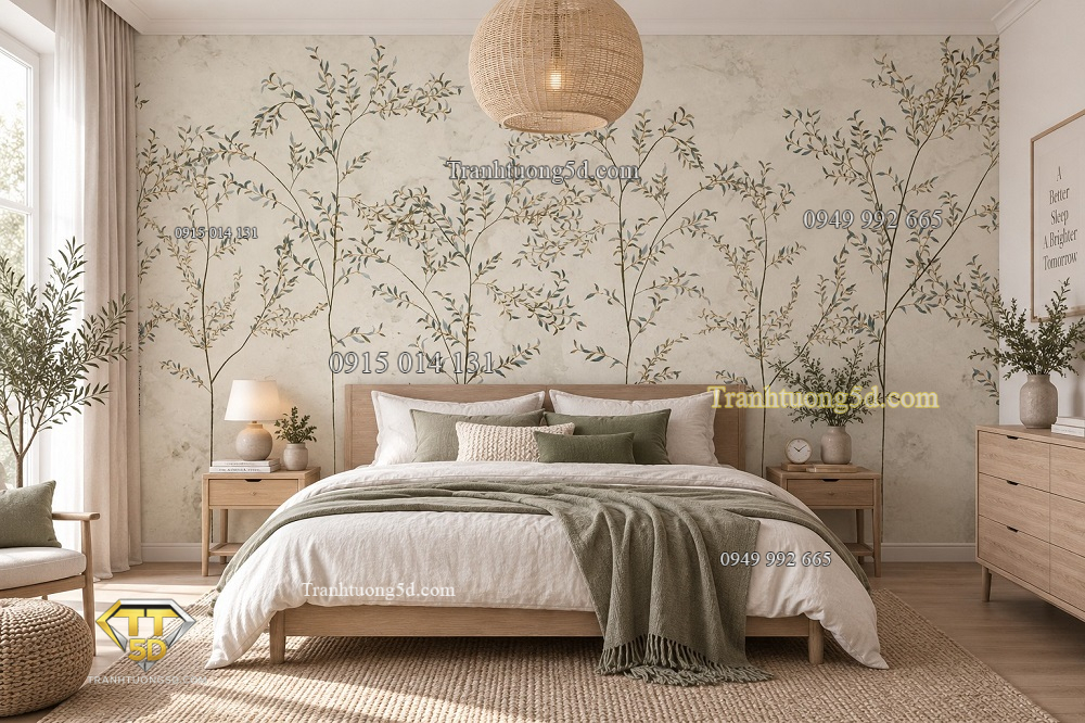 Tranh lá cây cành nhỏ phong cách scandinavian dán tường phòng ngủ ab596145414