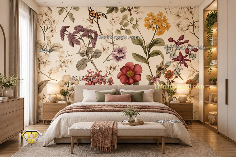 Tranh lá cây hoa nghệ thuật vintage dán tường phòng ngủ ab635896273