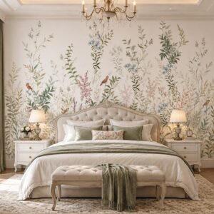 Tranh lá cây hoa nhẹ nhàng phong cách châu âu dán tường phòng ngủ ab756993171