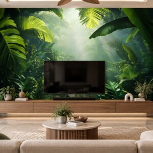 Tranh lá cây rừng nhiệt đới xanh mát dán tường phòng khách sau tivi ab1202754305