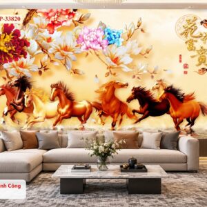Tranh mã đáo thành công dán tường phòng khách bát mã hoa khai phú quý 33820