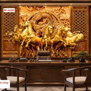 Tranh mã đáo thành công dán tường phòng làm việc bát mã kim long phú quý 41283