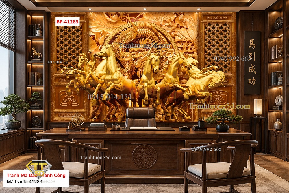 Tranh mã đáo thành công dán tường phòng làm việc bát mã kim long phú quý 41283