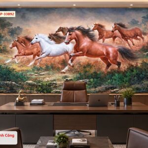 Tranh mã đáo thành công dán tường phòng làm việc bát mã phi nước đại đồng cỏ 33892