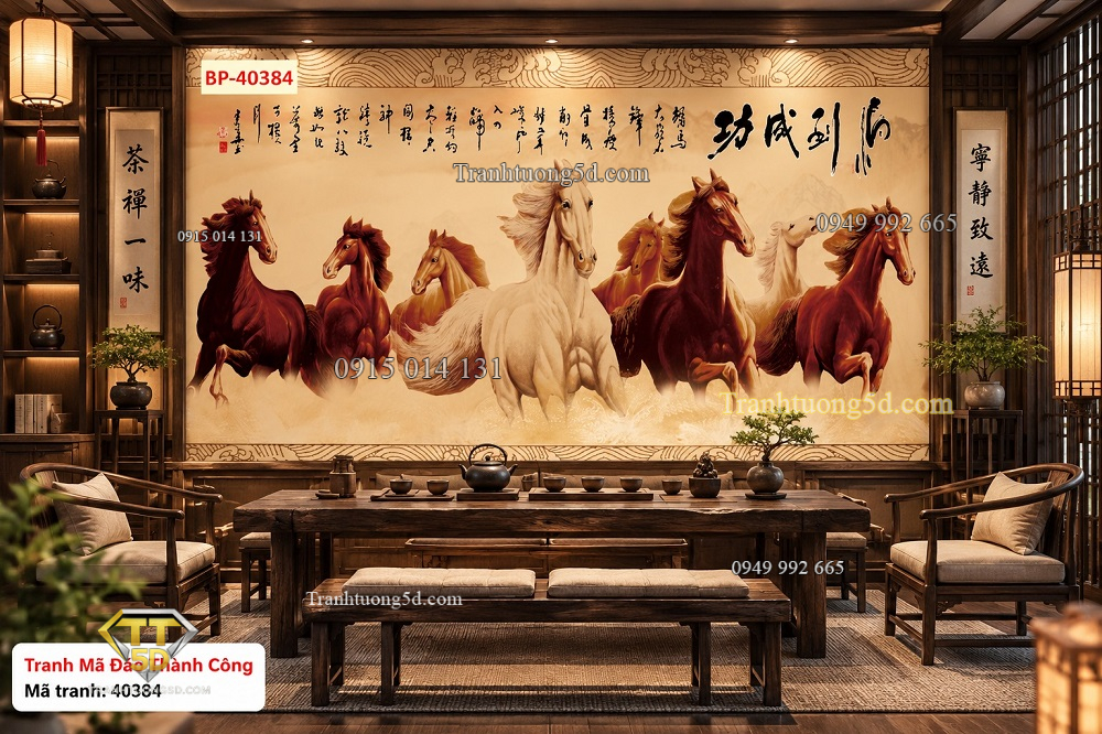 Tranh mã đáo thành công dán tường phòng trà trung hoa bát mã cổ điển thủy mặc 40384