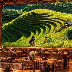Tranh ruộng bậc thang dán tường nhà hàng tây bắc cảnh mùa lúa xanh núi đồi hùng vĩ ab232220539