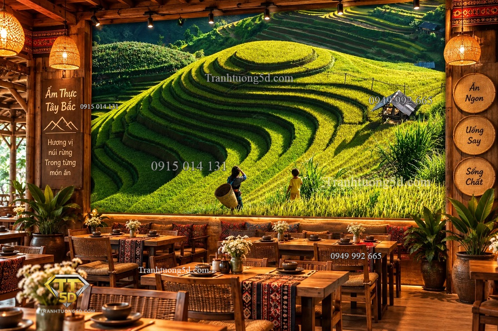 Tranh ruộng bậc thang dán tường nhà hàng tây bắc cảnh mùa lúa xanh núi đồi hùng vĩ ab232220539