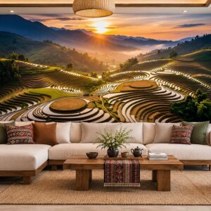 Tranh ruộng bậc thang dán tường phòng khách tây bắc cảnh núi đồi hoàng hôn ấn tượng ab1729588024