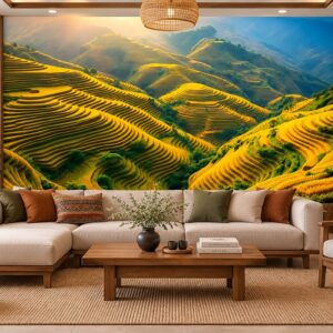 Tranh ruộng bậc thang dán tường phòng khách tây bắc cảnh núi đồi vàng óng hùng vĩ ab1589806565