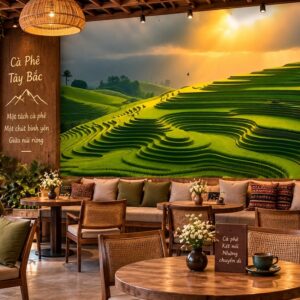 Tranh ruộng bậc thang dán tường quán cafe tây bắc cảnh núi đồi bình minh ấn tượng ab1600835940