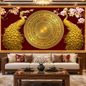 Tranh trống đồng dán tường phòng khách song phụng 61306