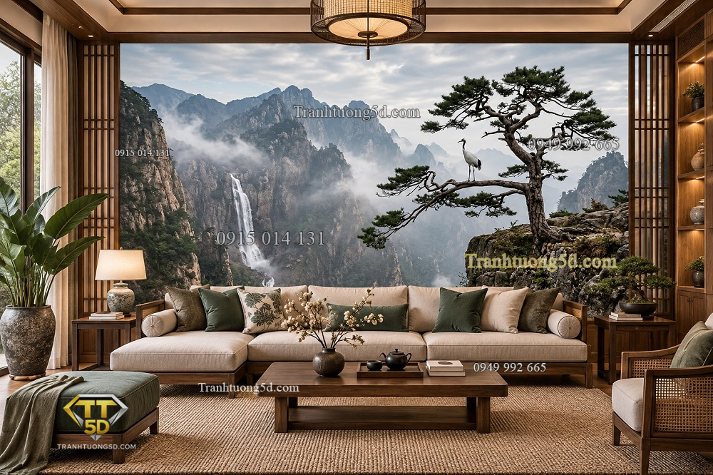 Tranh tùng hạc diên niên dán tường phòng khách ab2173892816