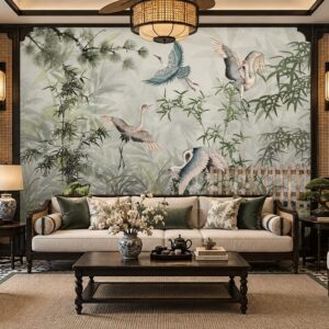 Tranh tùng hạc diên niên dán tường phòng khách indochine ab2103188477