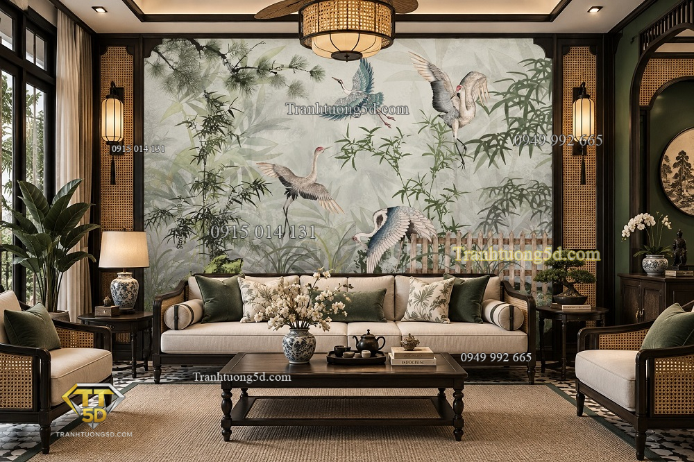 Tranh tùng hạc diên niên dán tường phòng khách indochine ab2103188477
