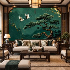 Tranh tùng hạc diên niên dán tường phòng khách indochine ab2149204281