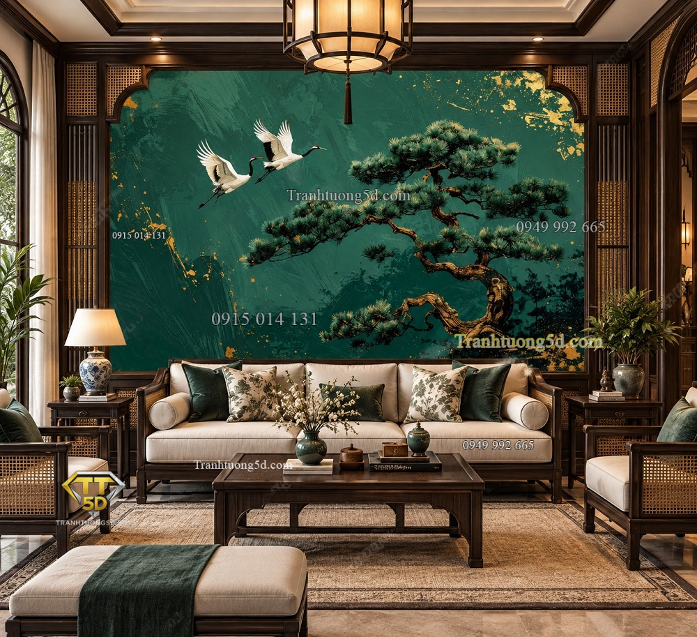 Tranh tùng hạc diên niên dán tường phòng khách indochine ab2149204281
