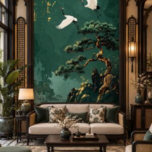 Tranh tùng hạc diên niên dán tường phòng khách indochine khổ dọc ab2149204405