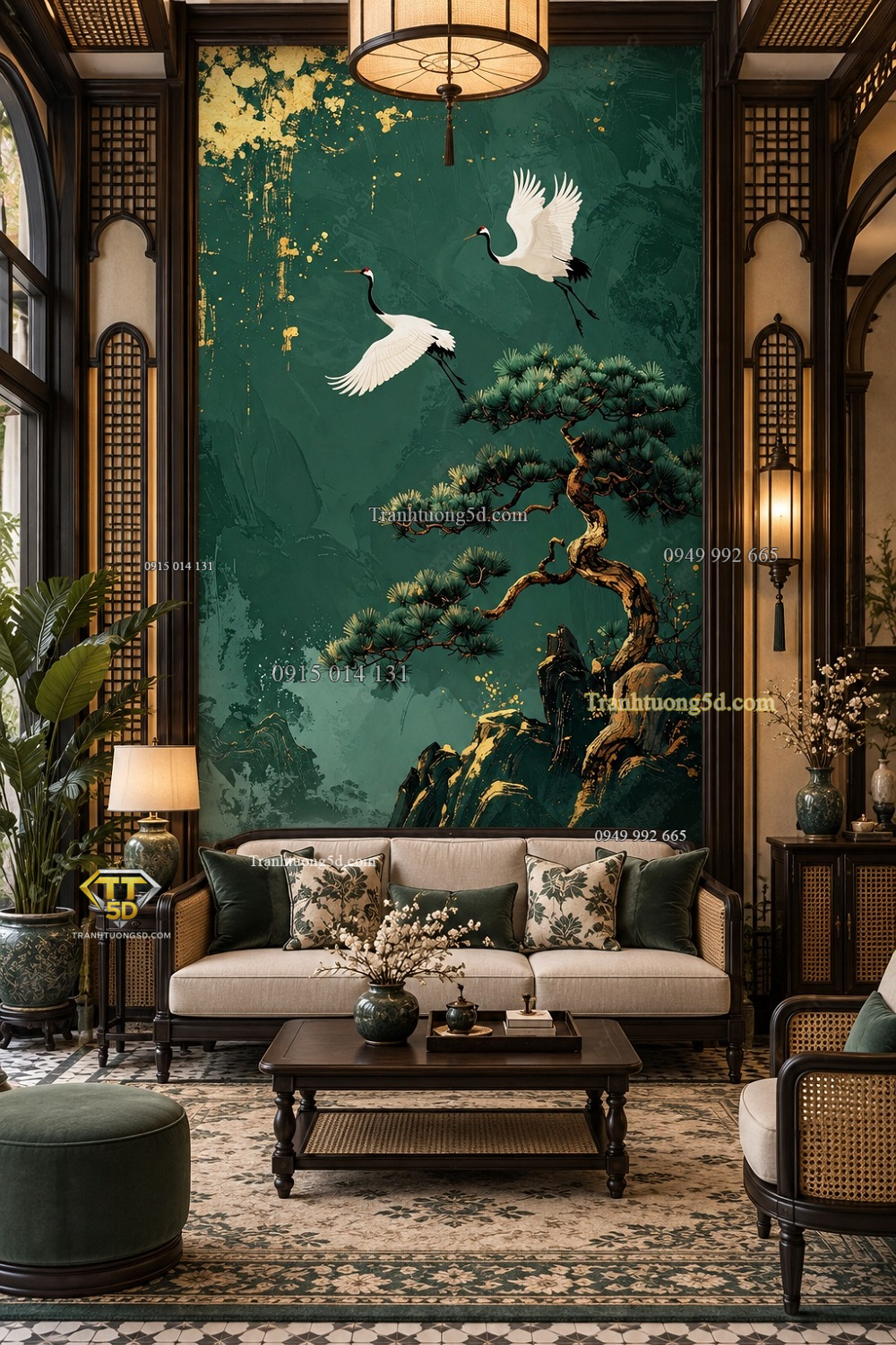 Tranh tùng hạc diên niên dán tường phòng khách indochine khổ dọc ab2149204405
