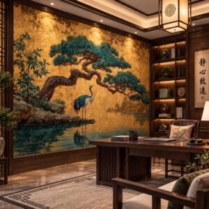 Tranh tùng hạc diên niên dán tường vách cạnh phòng làm việc ab1755501089