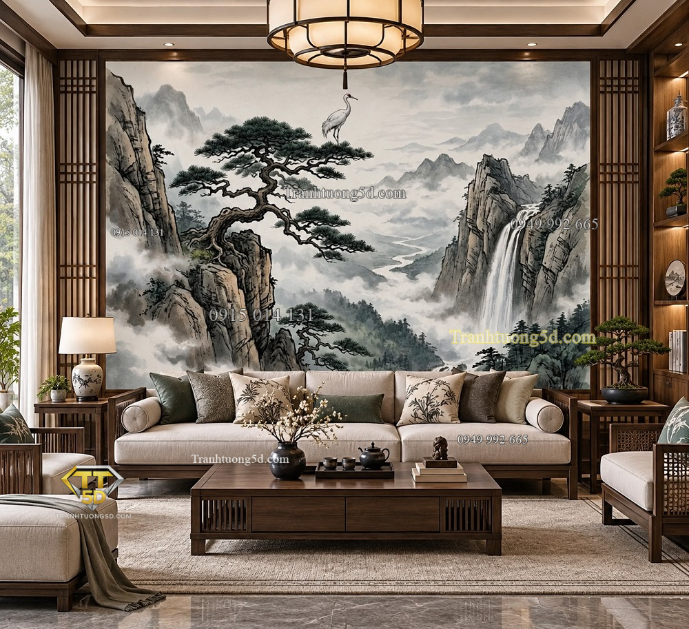 Tranh tùng hạc diên niên thủy mặc núi non thác nước dán tường phòng khách ab2170437012 Tranh tùng hạc diên niên thủy mặc núi non thác nước dán tường phòng khách ab2170437012