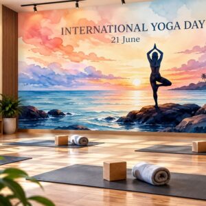 Tranh yoga dán tường international yoga day biển hoàng hôn tư thế cây phòng tập yoga ab2045150554