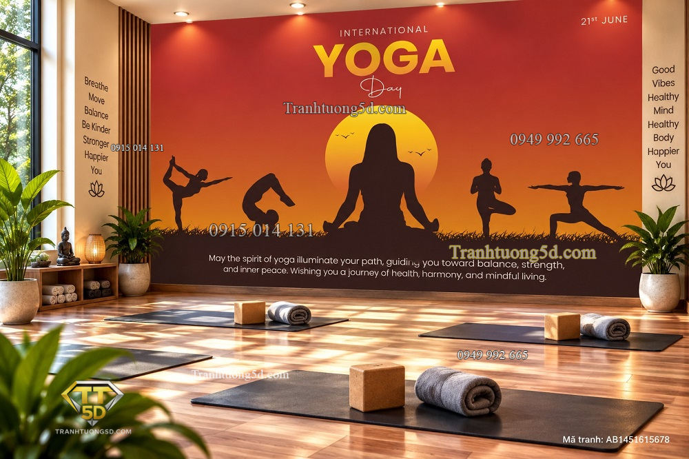 Tranh yoga dán tường international yoga day bình minh thiền định ab1451615678