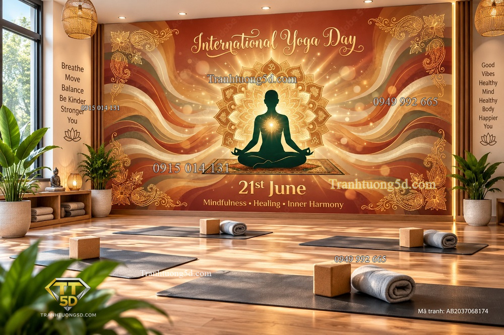 Tranh yoga dán tường international yoga day mandala thiền định phòng tập yoga ab2037068174