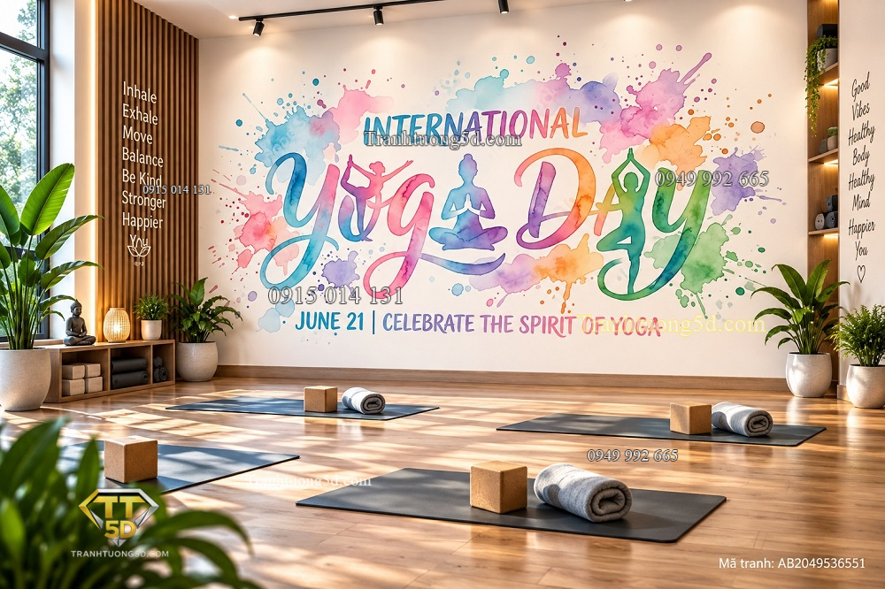 Tranh yoga dán tường international yoga day màu nước nhiều tư thế yoga ab2049536551