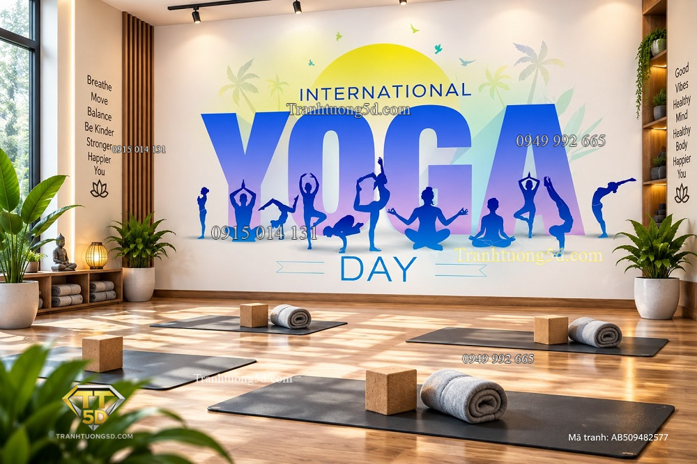 Tranh yoga dán tường international yoga day nhiều tư thế yoga năng động phòng tập yoga ab509482577
