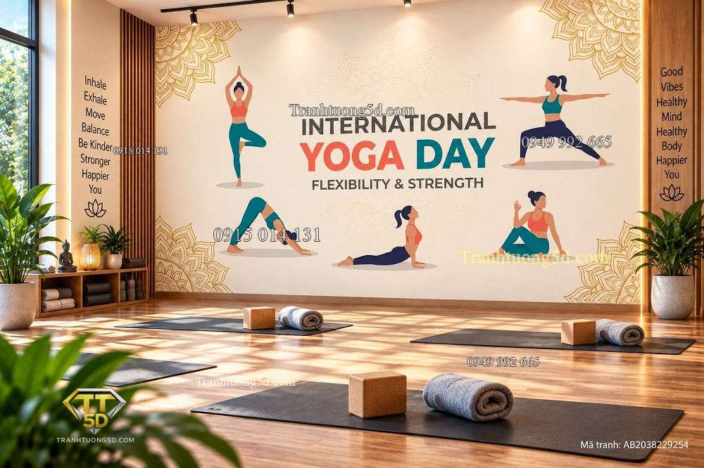 Tranh yoga dán tường international yoga day nhiều tư thế yoga phòng tập yoga ab2038229254
