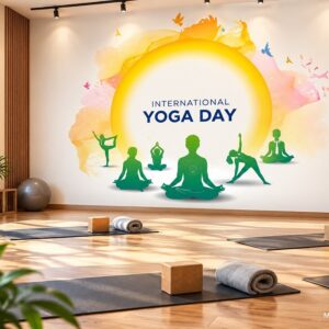 Tranh yoga dán tường international yoga day thiền định mặt trời phòng tập yoga ab737527895