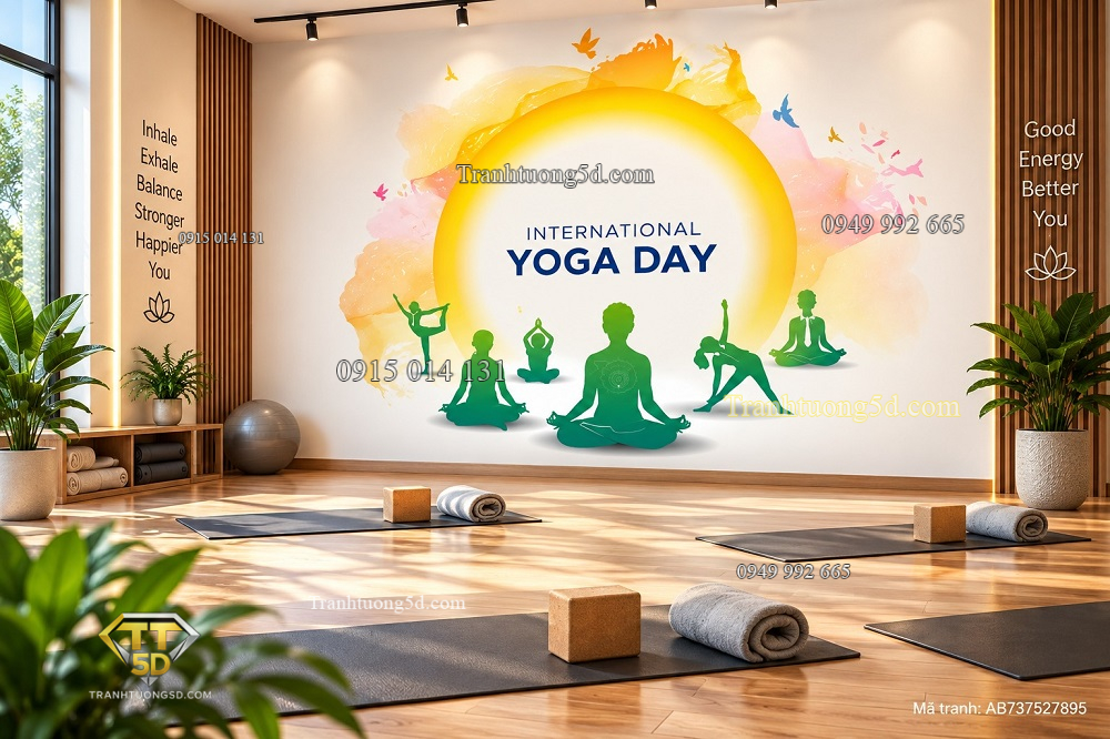 Tranh yoga dán tường international yoga day thiền định mặt trời phòng tập yoga ab737527895