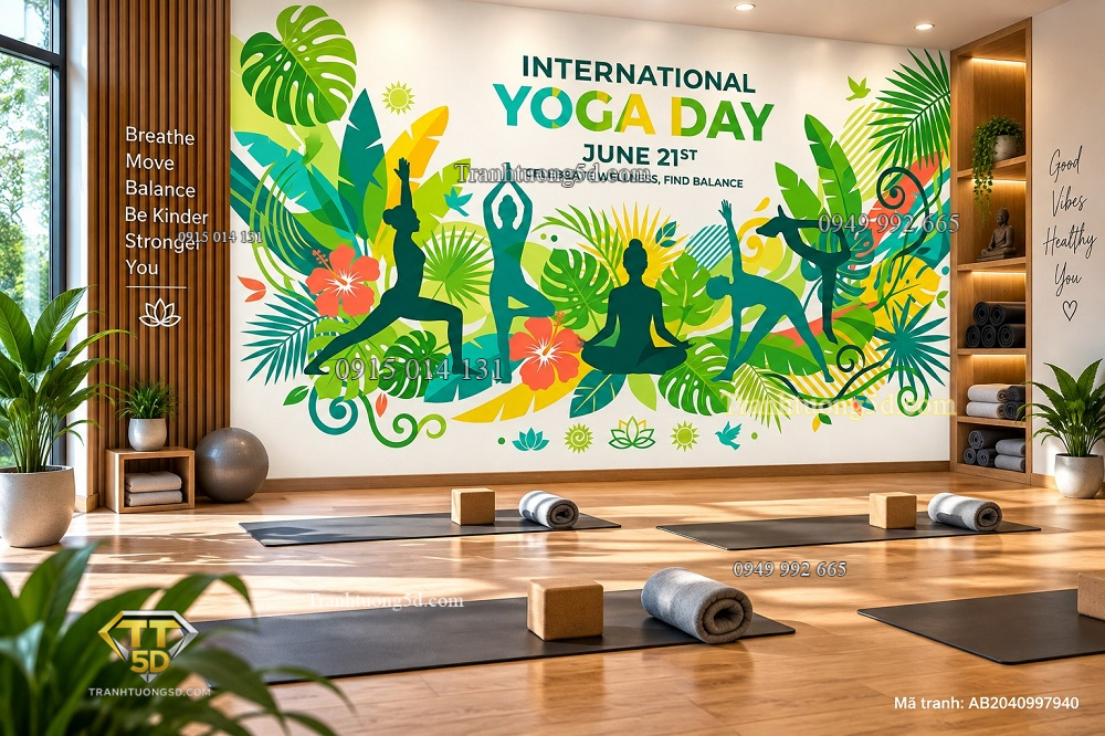 Tranh yoga dán tường international yoga day thiên nhiên nhiệt đới nhiều tư thế yoga ab2040997940