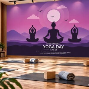 Tranh yoga dán tường phòng tập thiền định núi non ánh trăng tím ab606858208