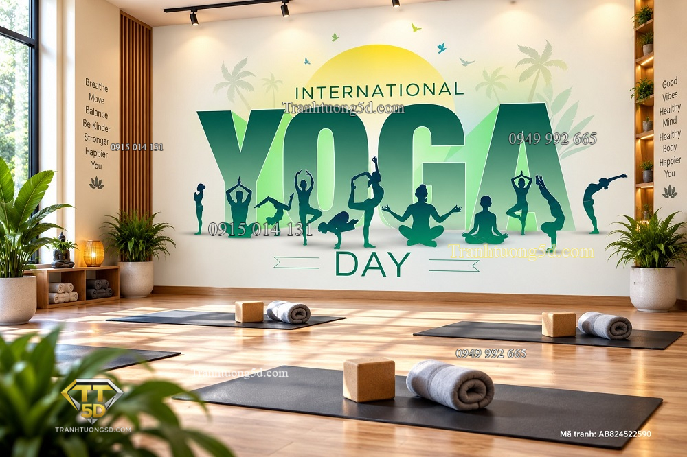 Tranh yoga dán tường phòng tập yoga hình người thiền định kết hợp thiên nhiên ab824522590