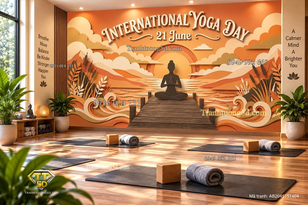 Tranh yoga dán tường thiền định bên hồ hoàng hôn phong cách nghệ thuật ab2045151404