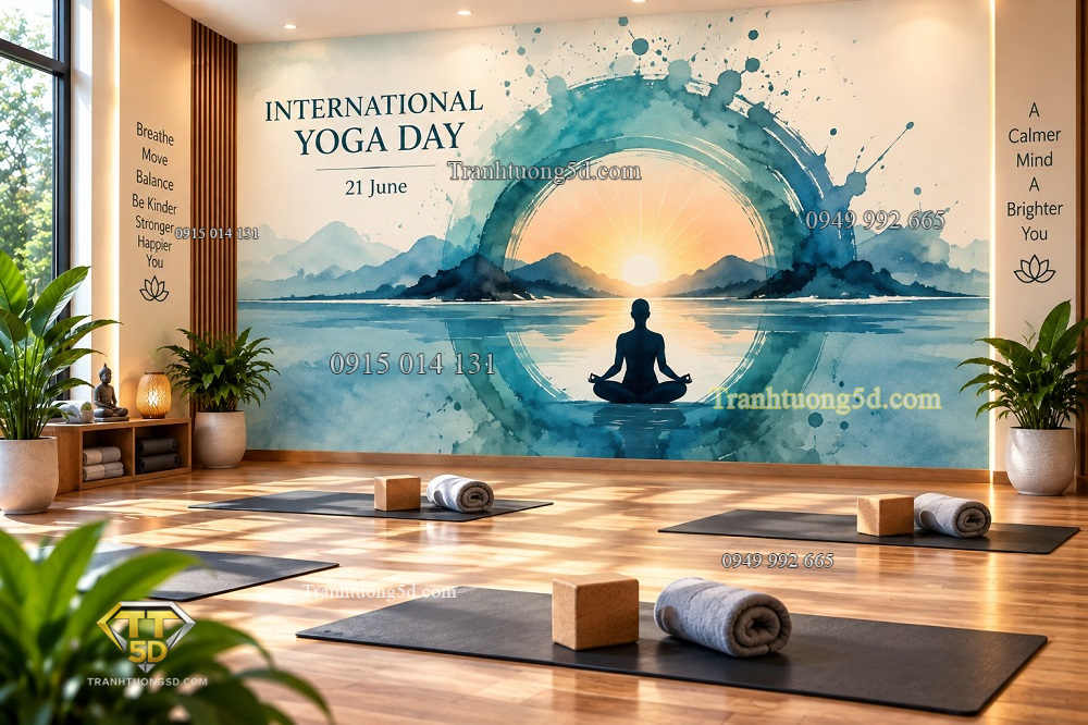 Tranh yoga dán tường thiền định trên mặt nước bình minh hoàng hôn phòng tập yoga ab2020316472