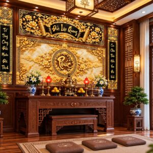 Tranh dán tường phòng thờ chữ phúc đức lưu quang pt24920263