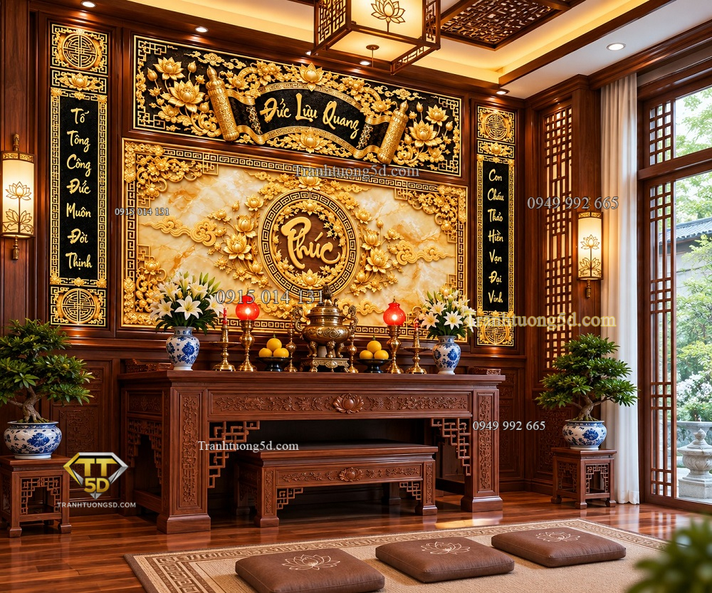 Tranh dán tường phòng thờ chữ phúc đức lưu quang pt24920263