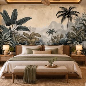 Tranh lá cây nhiệt đới dán tường phòng ngủ resort ab711860103